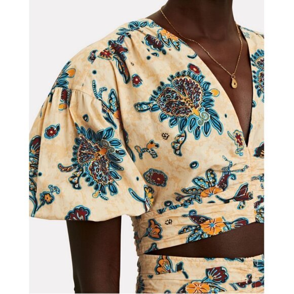 💕A.L.C.💕 Rylan Printed Puff Sleeve Top & Lucie Floral Maxi Skirt  ~ Apricot 2 - Picture 4 of 16